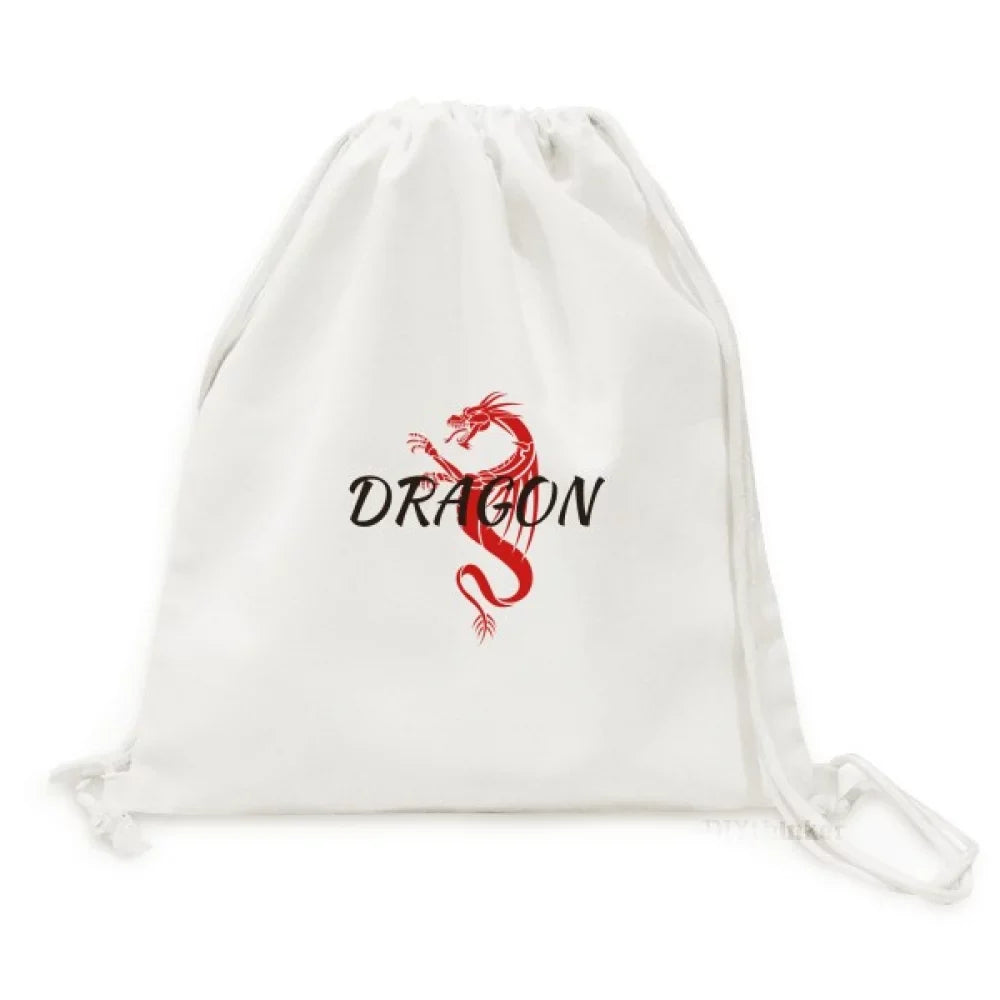 West Backpack East Canvas Winged Drawstring Reusable Mythology Dragon Animal Mesh Bag Shopping