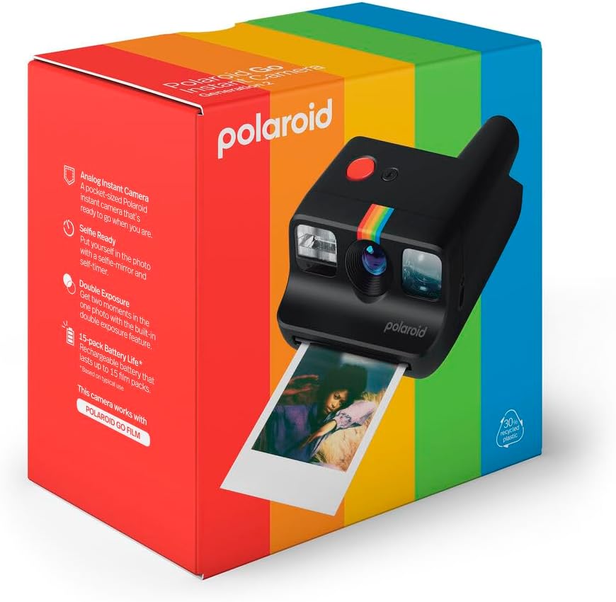 Polaroid Go Generation 2 Instant Film mini Camera (Black) Bundled with Polaroid GO Color Film Double Pack, Hard Carrying Case, Lens Cleaning Cloth