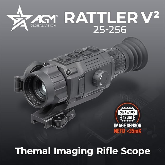 AGM Global Vision Rattler V2 Thermal Imaging Scope for Hunting, High Resolution with High Sensitivity Thermal Optics, Waterproof & Durable, Includes Rechargeable Battery, Charger, & Cloth