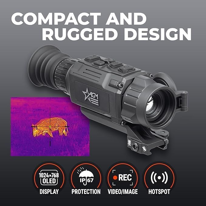 AGM Global Vision Rattler V2 Thermal Imaging Scope for Hunting, High Resolution with High Sensitivity Thermal Optics, Waterproof & Durable, Includes Rechargeable Battery, Charger, & Cloth