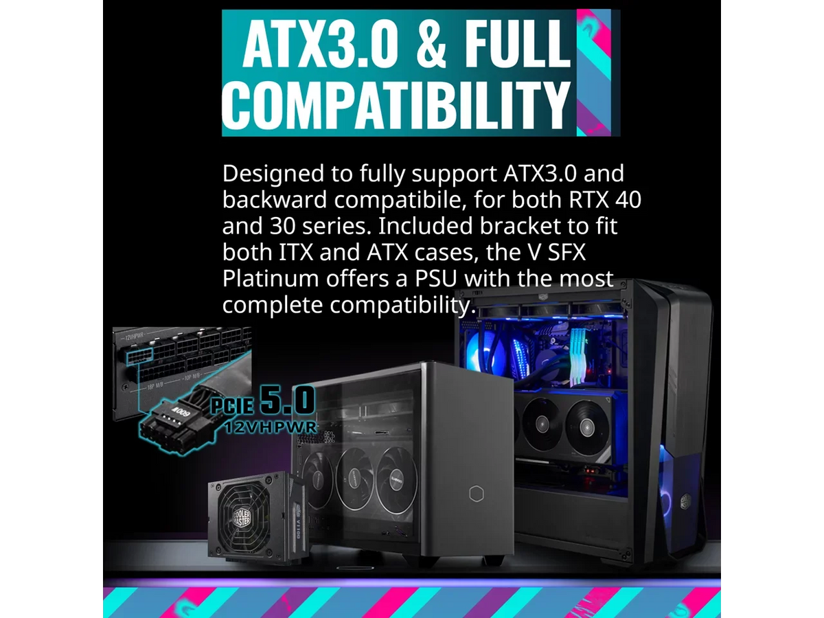 Factor SFX ATX3.0, Platinum 1100W Fully Form Bracket 80+ Efficiency, Fully ATX SFX Platinum Modular, Master Cooler V1100 SFX, (MPZ-B001-SFAP-BUS) Included,