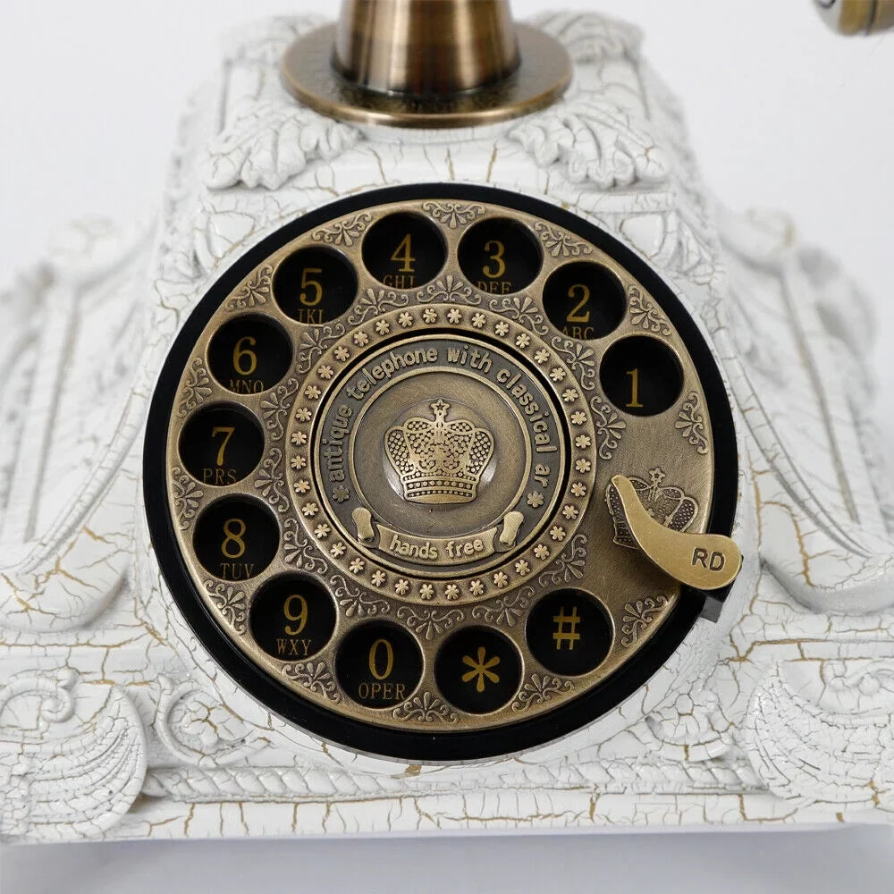 Antique Telephone Practical Home Old-Fashioned (White) Resin Machine Dial Hotel Rotary Landline Office Decoration Telephone Retro Wired European Elegant Desktop and for Antique Decoration Chic