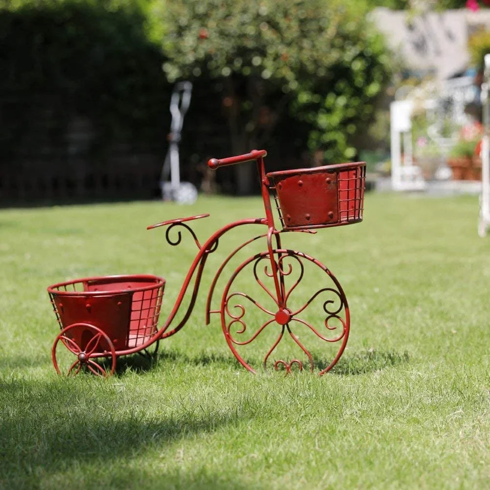 Cart x Plant 9.8" Plant Home Stand Decor, 18.5" Stand Flower Outdoor Garden Tricycle Indoor Iron x Holder Patio Pot Planter, Bicycle 27.5"