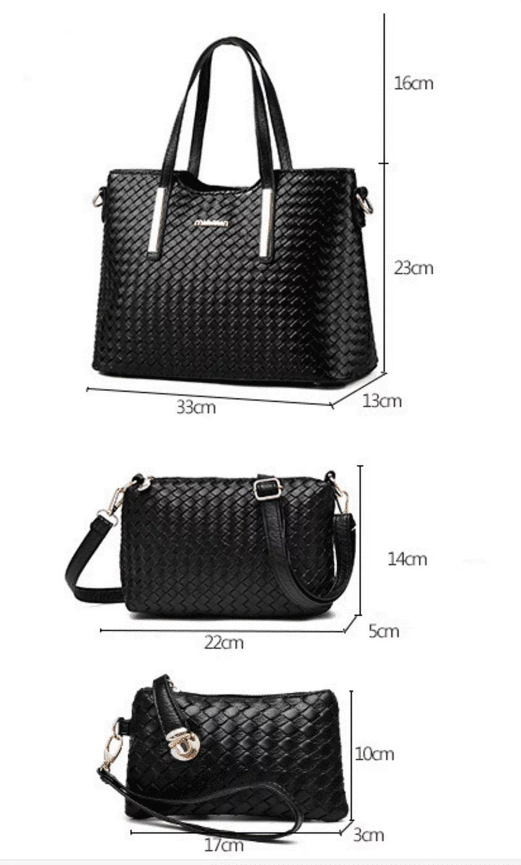 Weave Set Set Women Leather Pu 3 Shoulder Handbag Bag Pieces Purse Bag Tote Smarit Bags Big Capacity