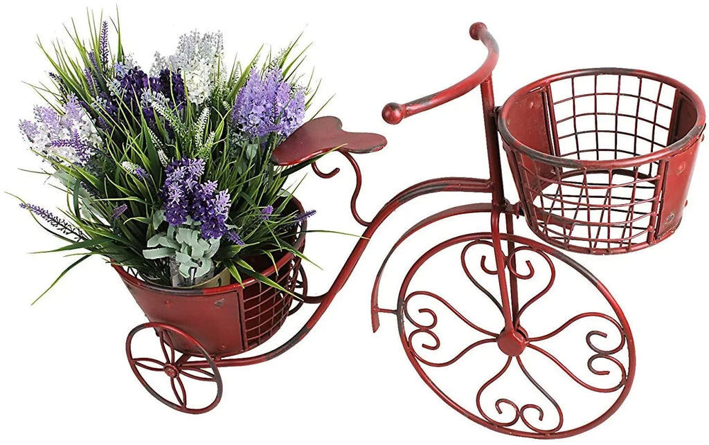 Cart x Plant 9.8" Plant Home Stand Decor, 18.5" Stand Flower Outdoor Garden Tricycle Indoor Iron x Holder Patio Pot Planter, Bicycle 27.5"