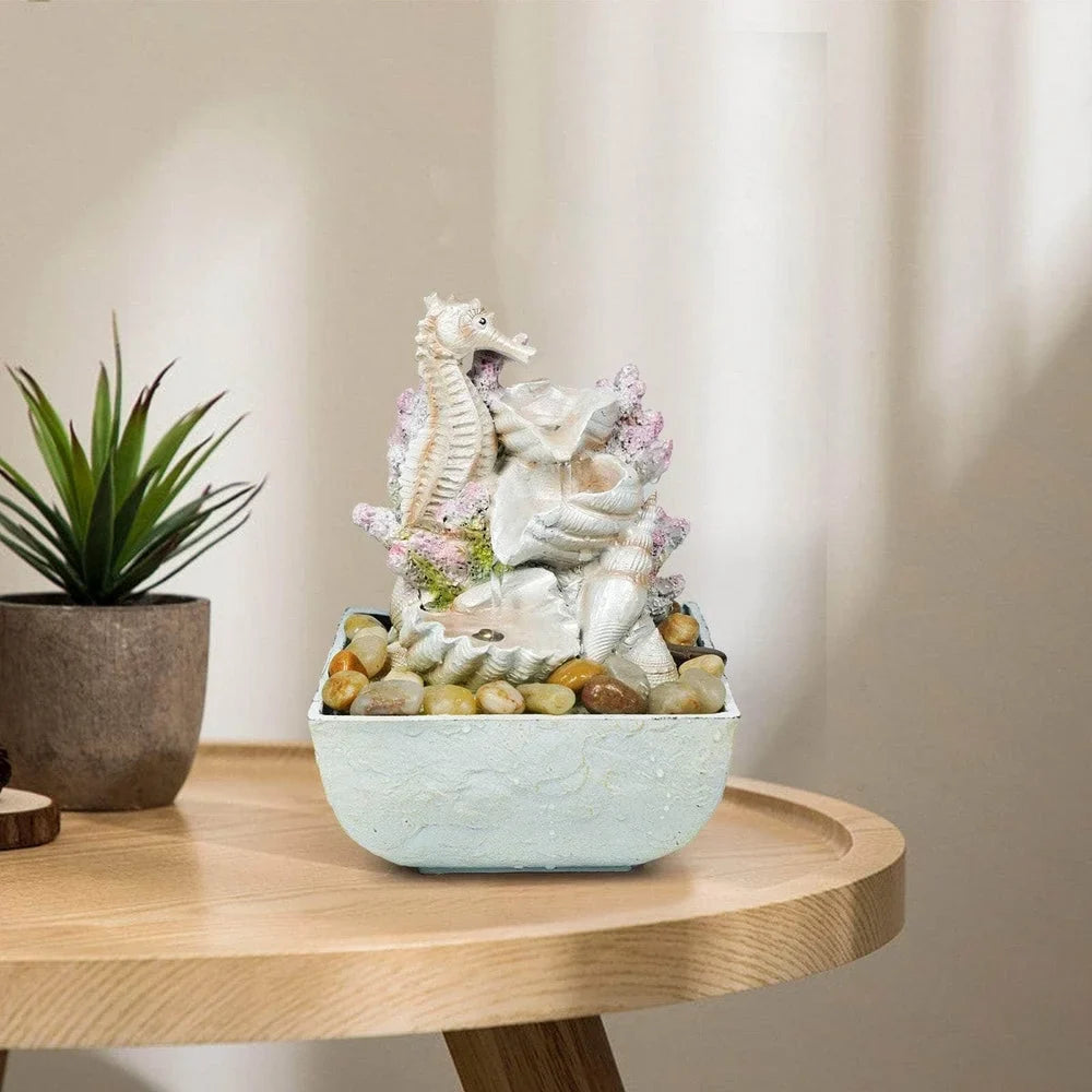 Lights Seahorse And 3-Tier Shell Fountain LED Water Ferrisland With Tabletop