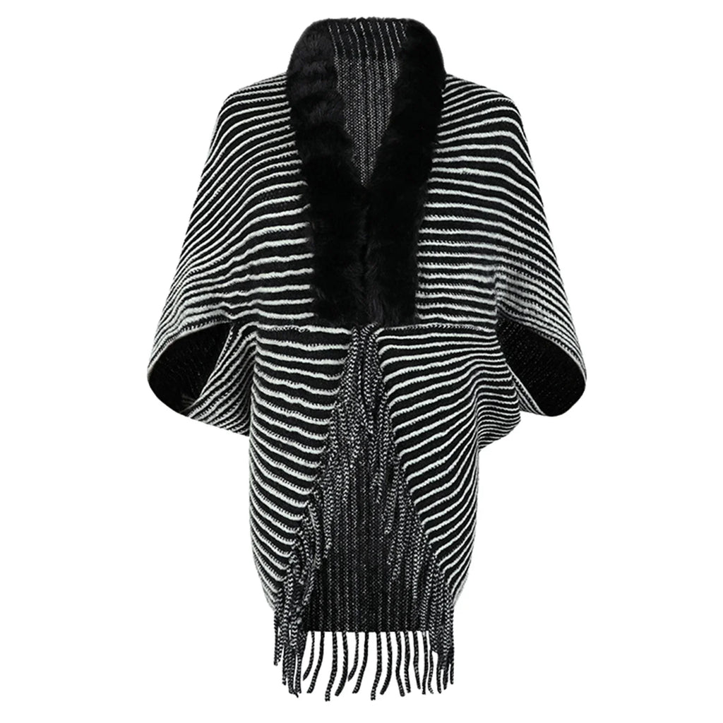 Women Cardigan Shawl Cape Collar Sweater Skirts Tassel Summer Striped Women Womens