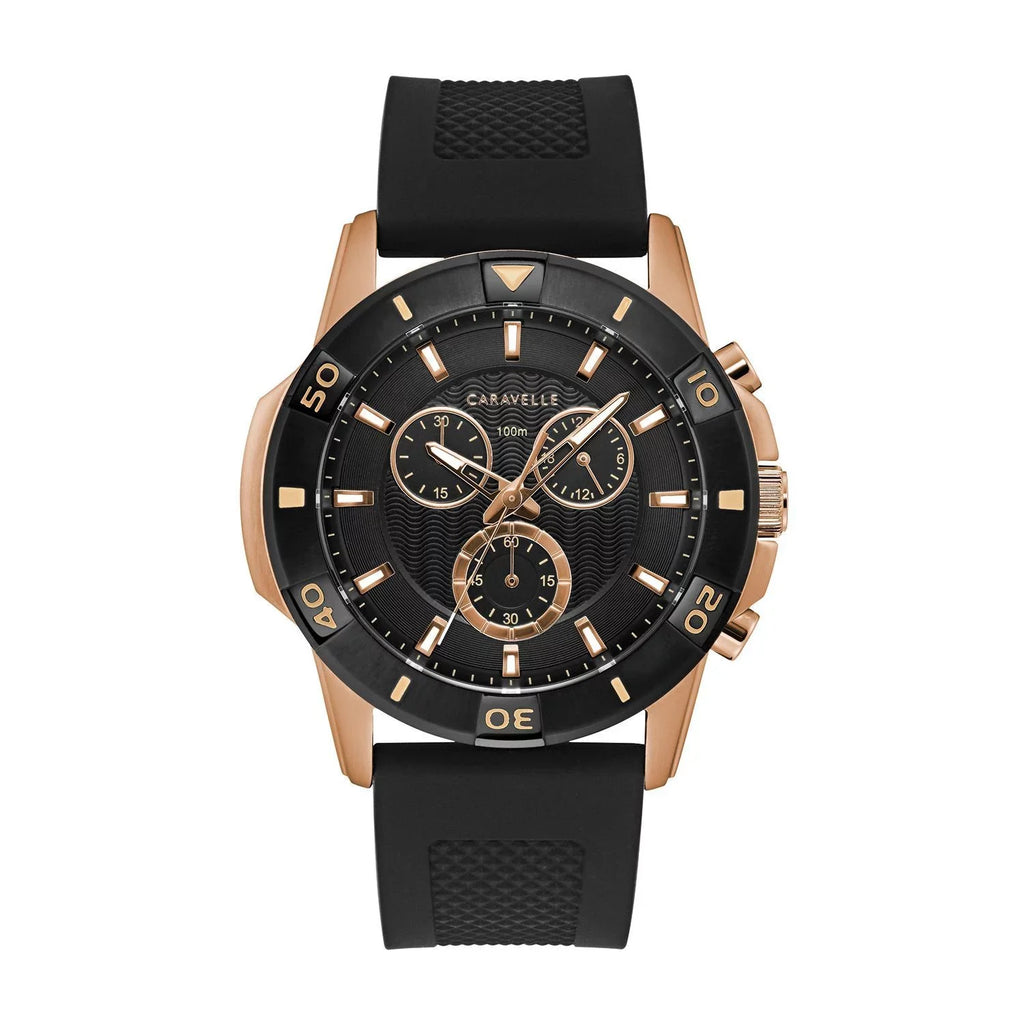 Designed Strap Chronograph Men's Silicone Watch, by Bulova Black Caravelle