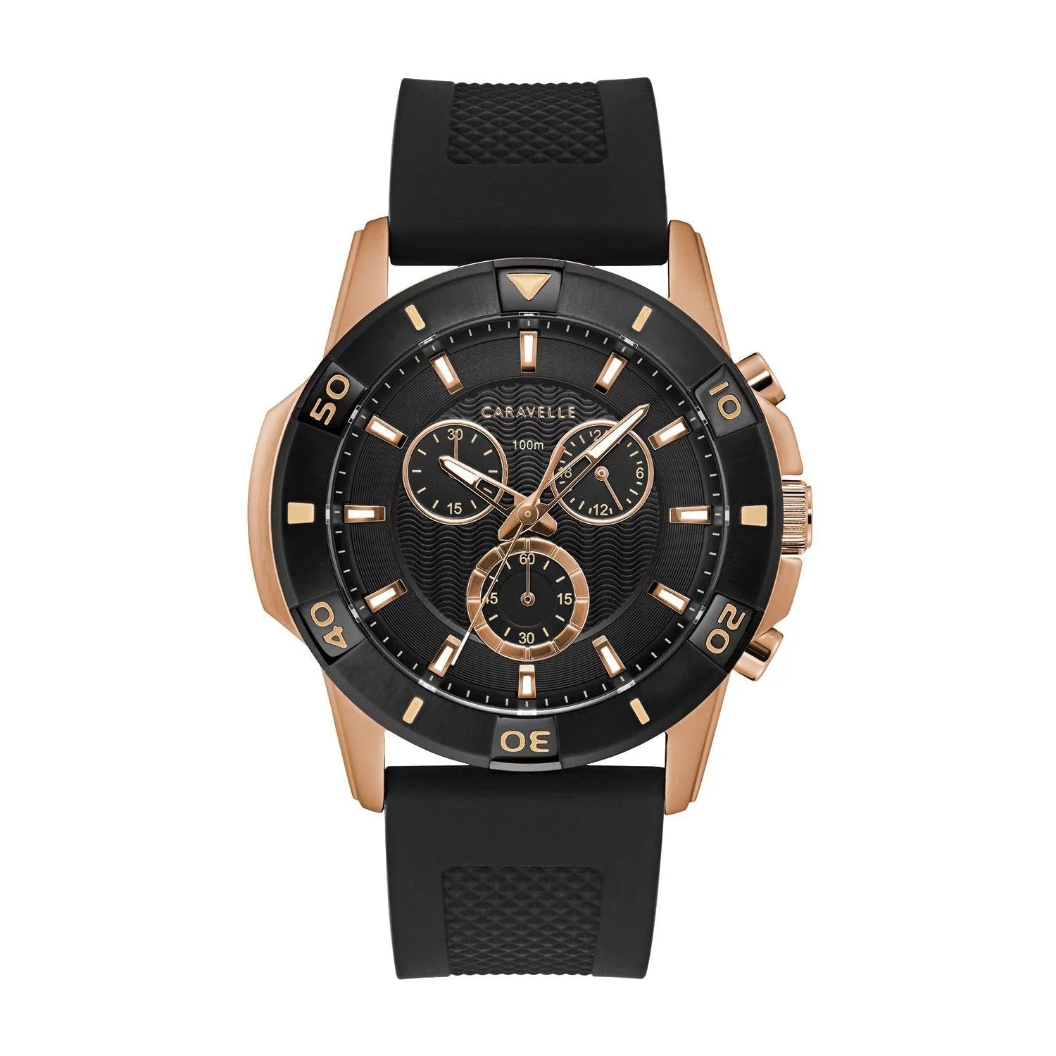 Designed Strap Chronograph Men's Silicone Watch, by Bulova Black Caravelle