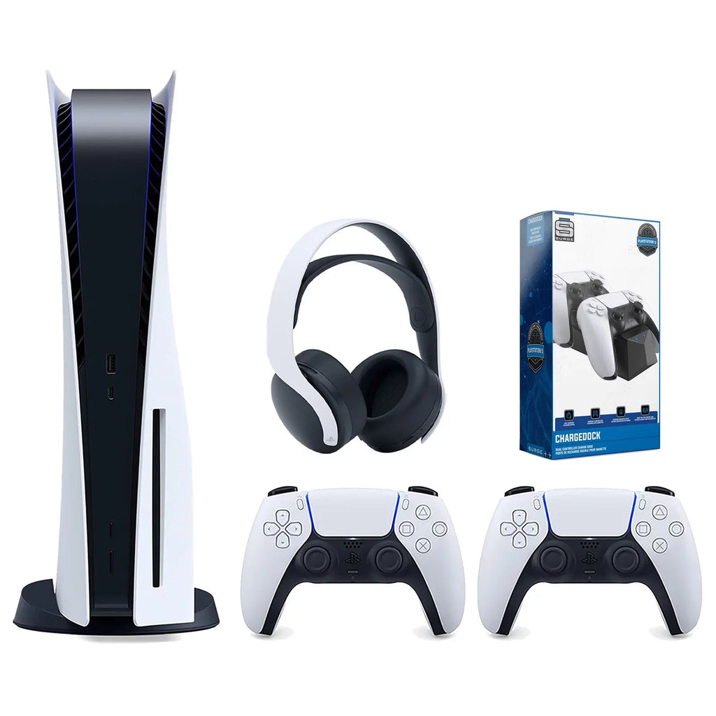 Console White Controller, 3D Charge Dock Headset with Controller White Playstation Surge PULSE Extra Disc Sony 5 Bundle and Version Dual