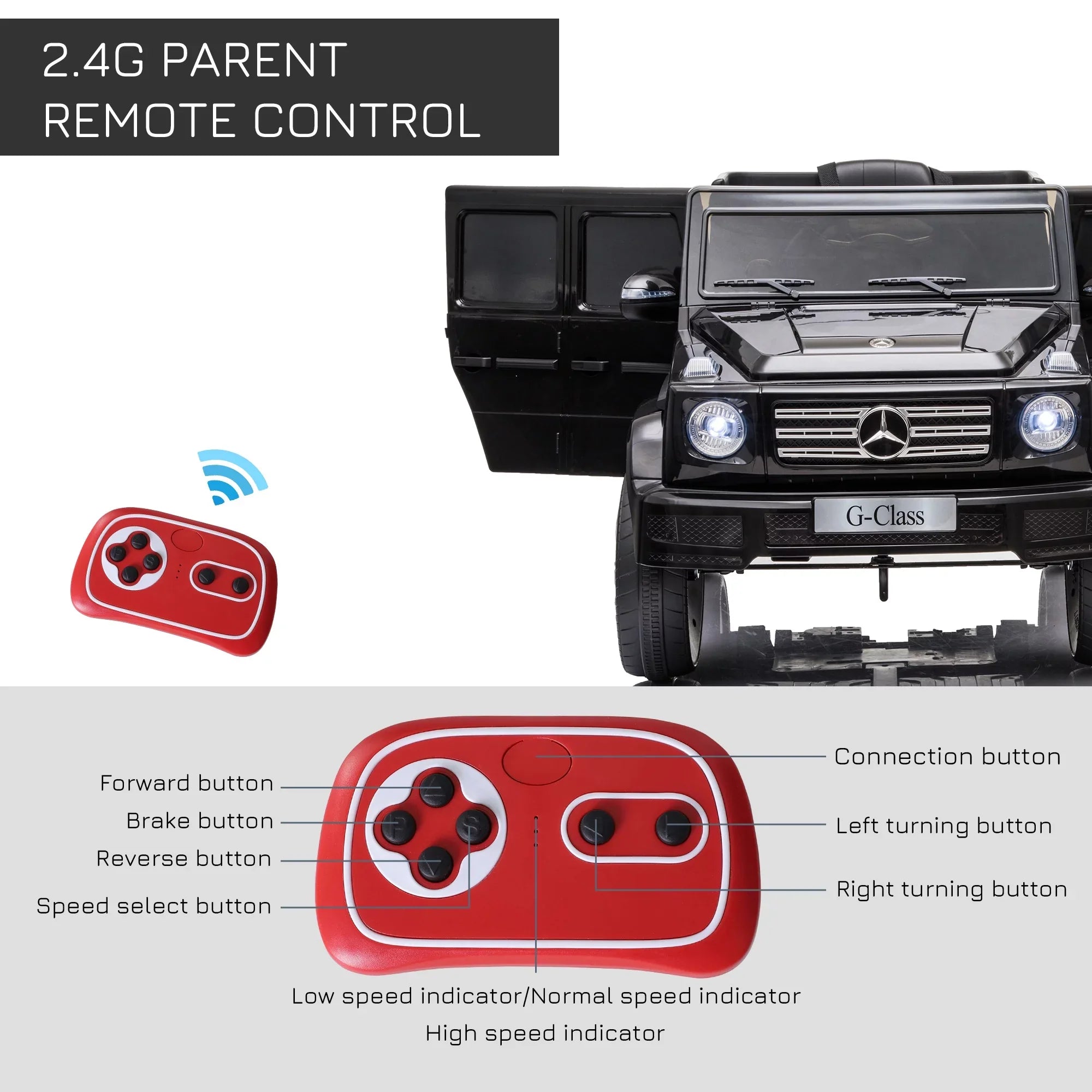 12 Working & Powered Bright with Suspension Headlights, Ride-On Mercedes Control, V Remote G500 Benz Aosom