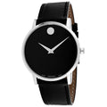 40mm Classic Silver Watch Tone Men's Leather 0607269 Museum Dial Movado Black