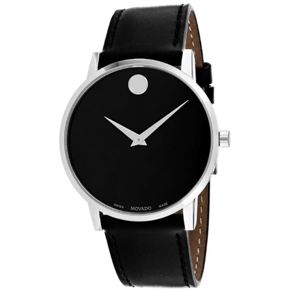 40mm Classic Silver Watch Tone Men's Leather 0607269 Museum Dial Movado Black