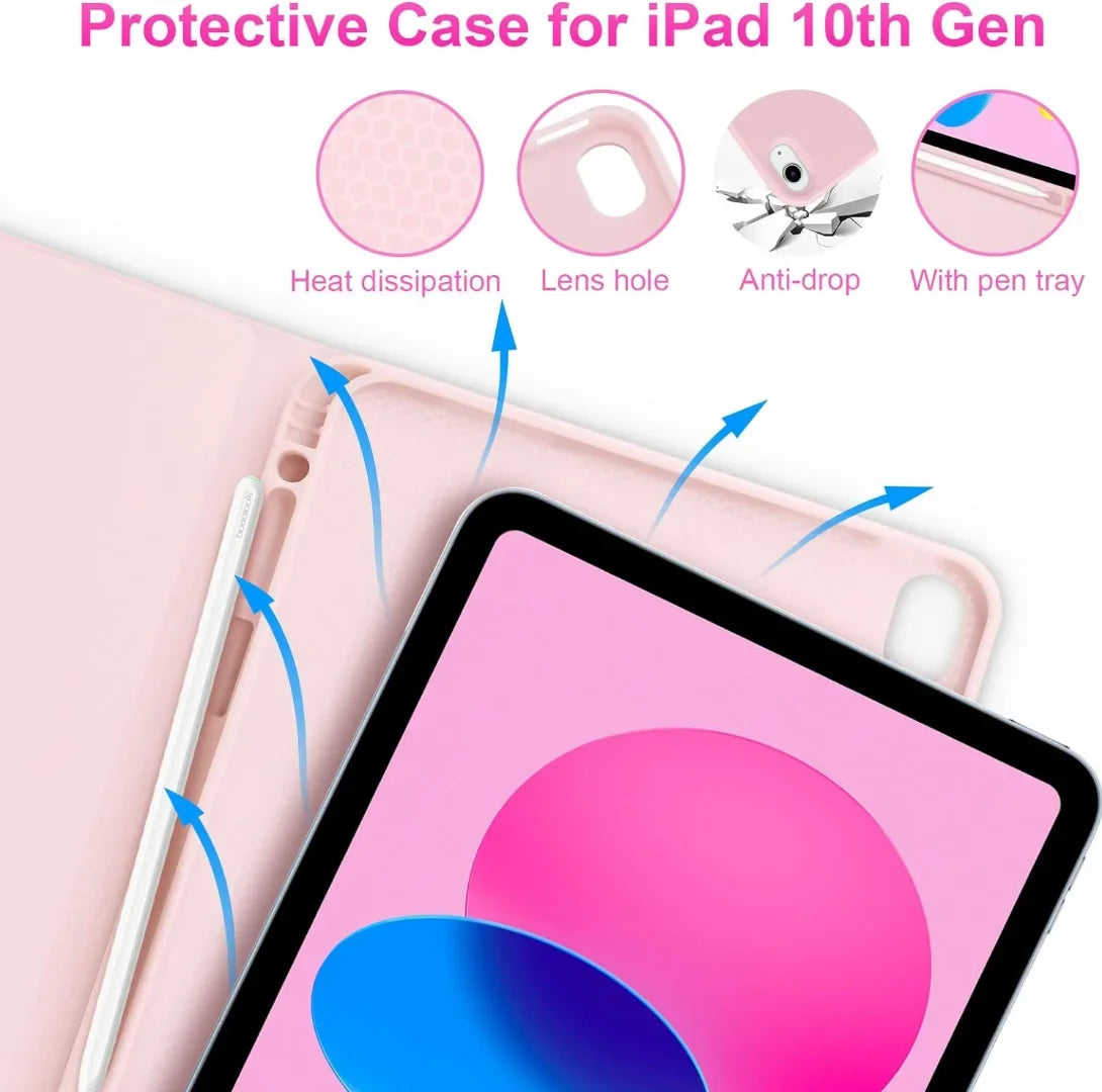 for Detachable Case 10.9 Keyboard 10th for Wireless Case 10th with Holder, Generation iPad Pencil Slim iPad -pink Keyboard Inch Protective Generation, Case