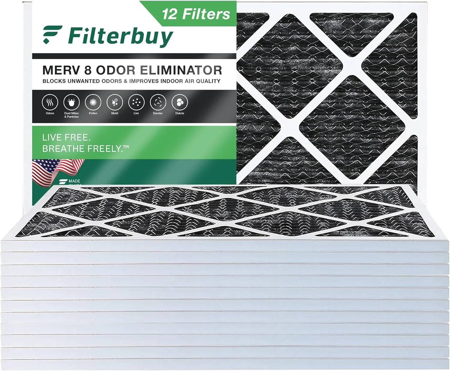 8 Filterbuy Furnace 16x24x1 HVAC Filters atmospheric MERV Activated (12-Pack) Eliminator Carbon Odor with AC Pleated