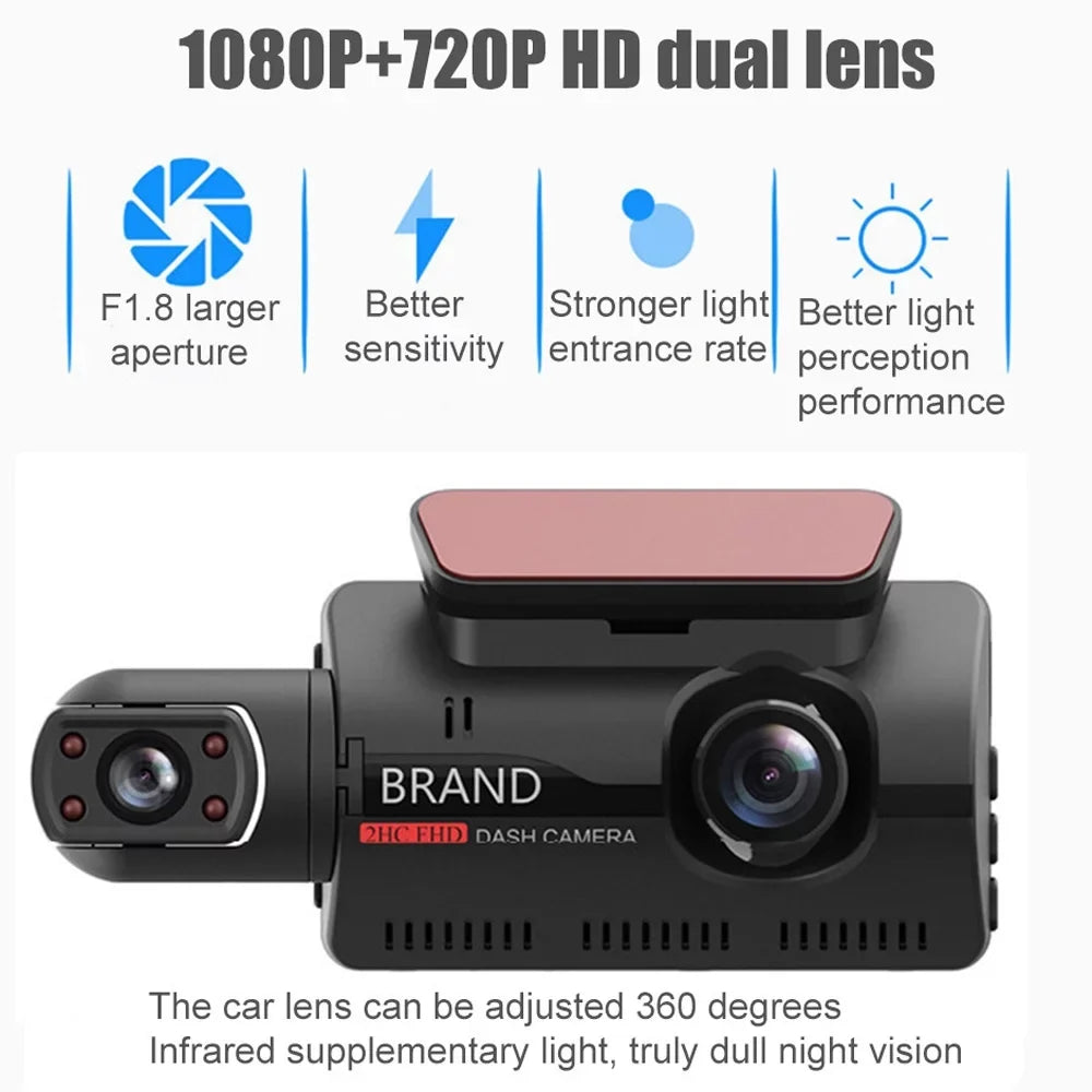 Recorder DVR Rear G-Sensor Cam Car and 1080P Lens Front Dash Dual Video Camera