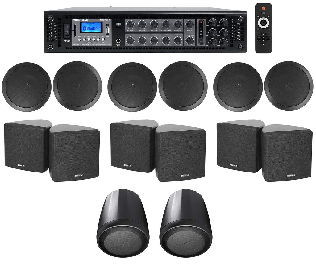 Receiver+(6) Black Home JBL 3.5" 6-Zone Audio Pendant+Ceiling Cube+(2) Speakers