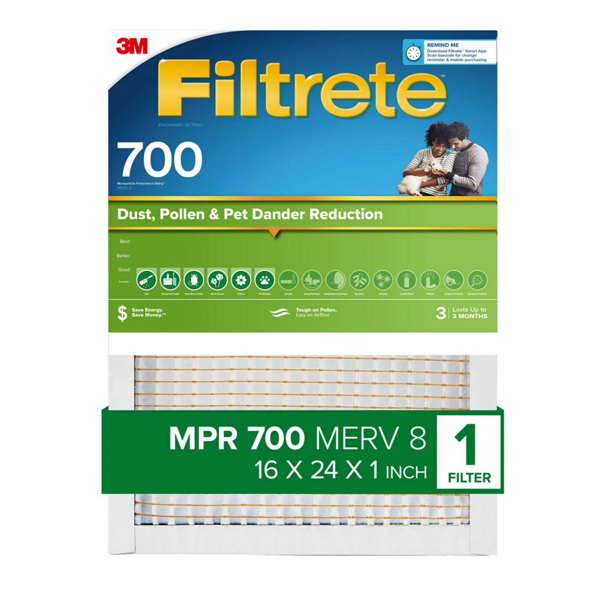 and Filtrete 16x24x1 Dander 1 Pollen, Reduction, 8, MERV MPR 700 Pet Filter, Dust, atmospheric Filter