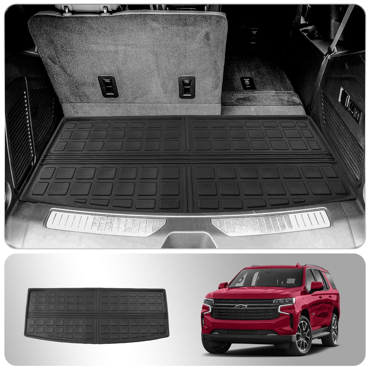 3rd Chevy Tahoe (Trunk 2021-2023 Fit Trunk Row Chevry Cargo Liner Cargo Weather TPE All Yukon Seats) 2022 Tahoe Liner Trunk Accessories GMC (Behind Mat The Mat) Mat