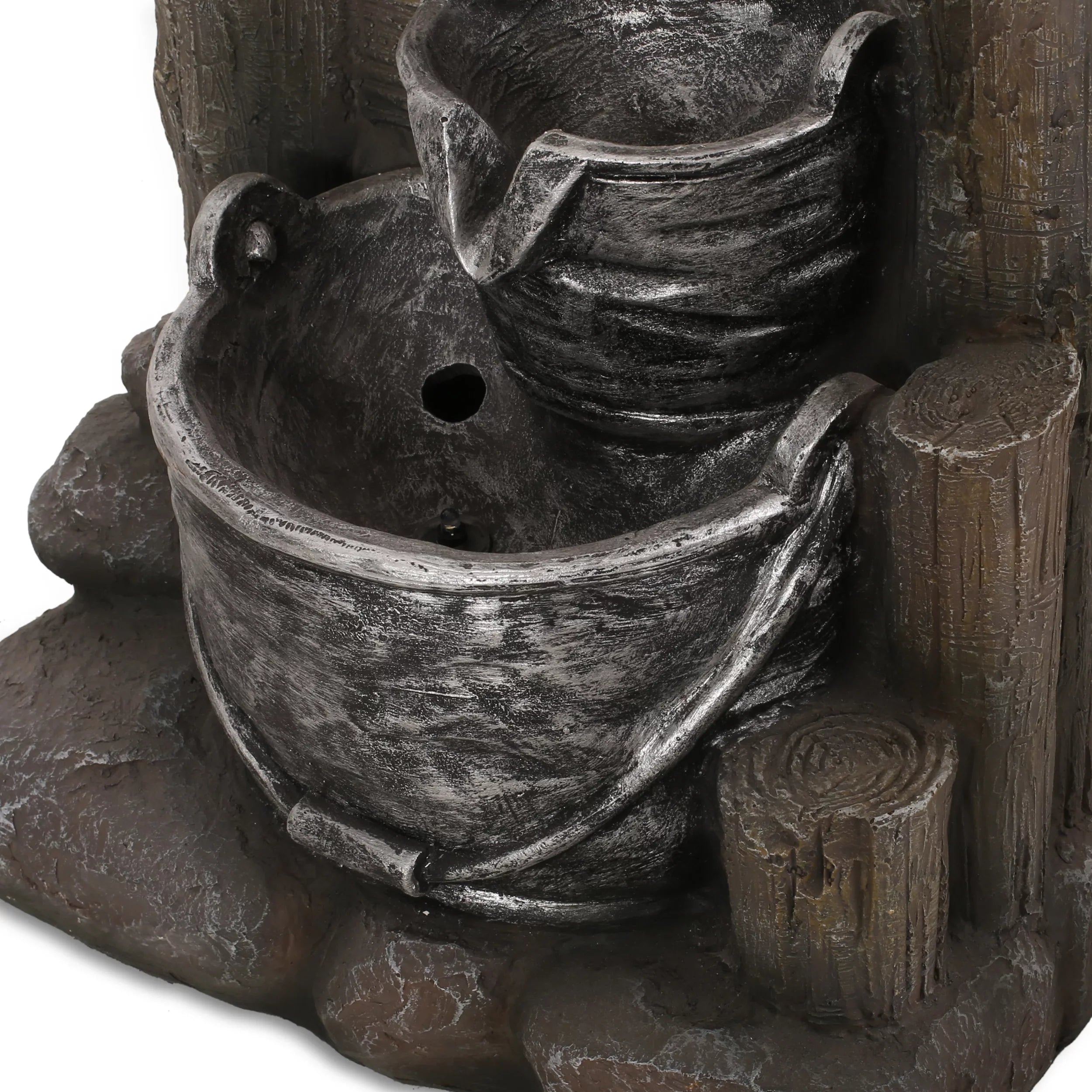 Outdoor and Berrien House 3-Tier Bucket Gray Noble Brown Fountain,