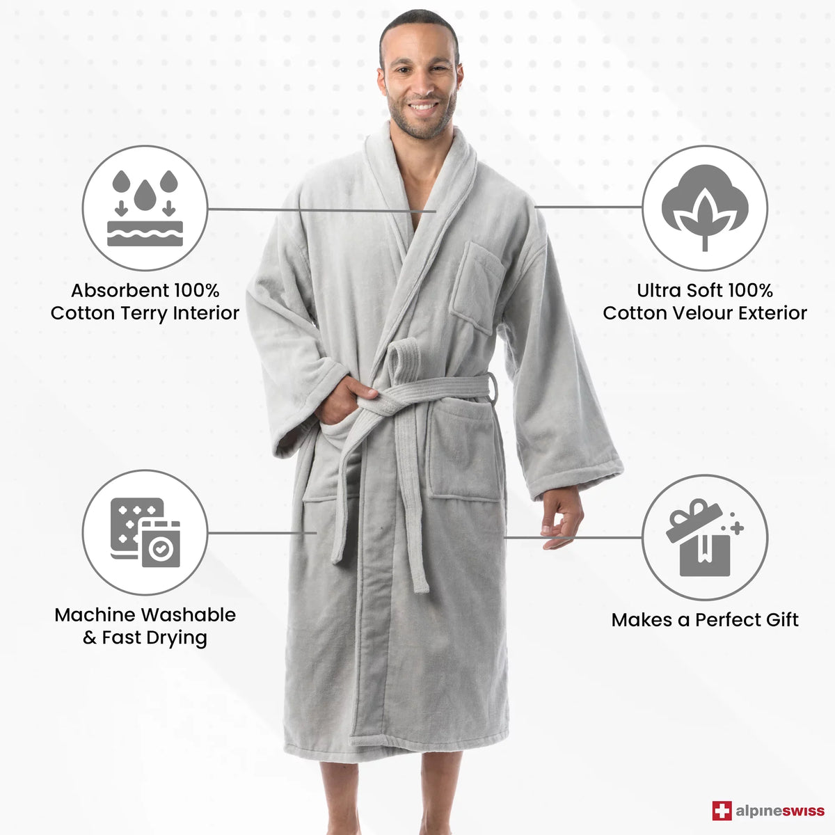 Absorbent Bathrobe Men Pure Alpine Hotel Terry Spa Super material Swiss Robe Cotton