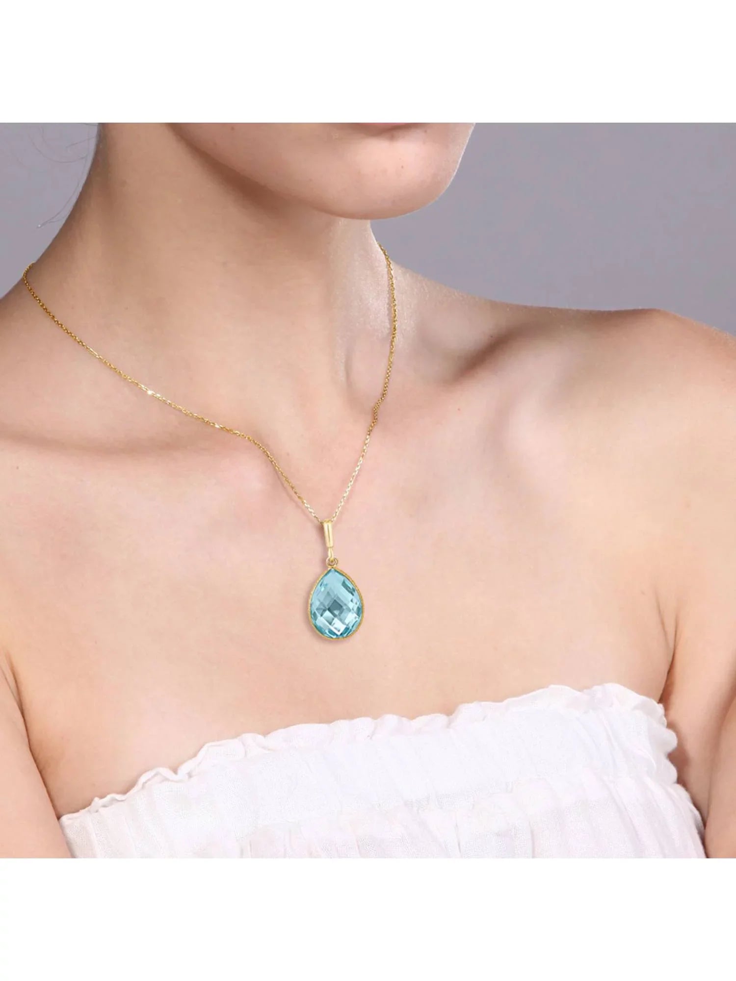 Pear Plated 16x12mm Ct 9.00 Topaz Yellow Gem 18K Blue Pendant Stone King Gold Chain inches 18 Silver Shape