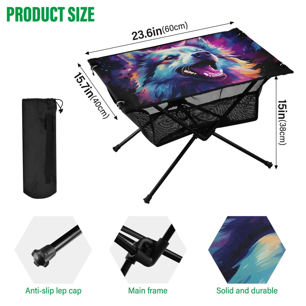 Table Fishing Foldable Beach Table Camping with BBQ Picnic Abstract for Cool Bag Outdoor Table Compact Wolf Hiking Storage mobile