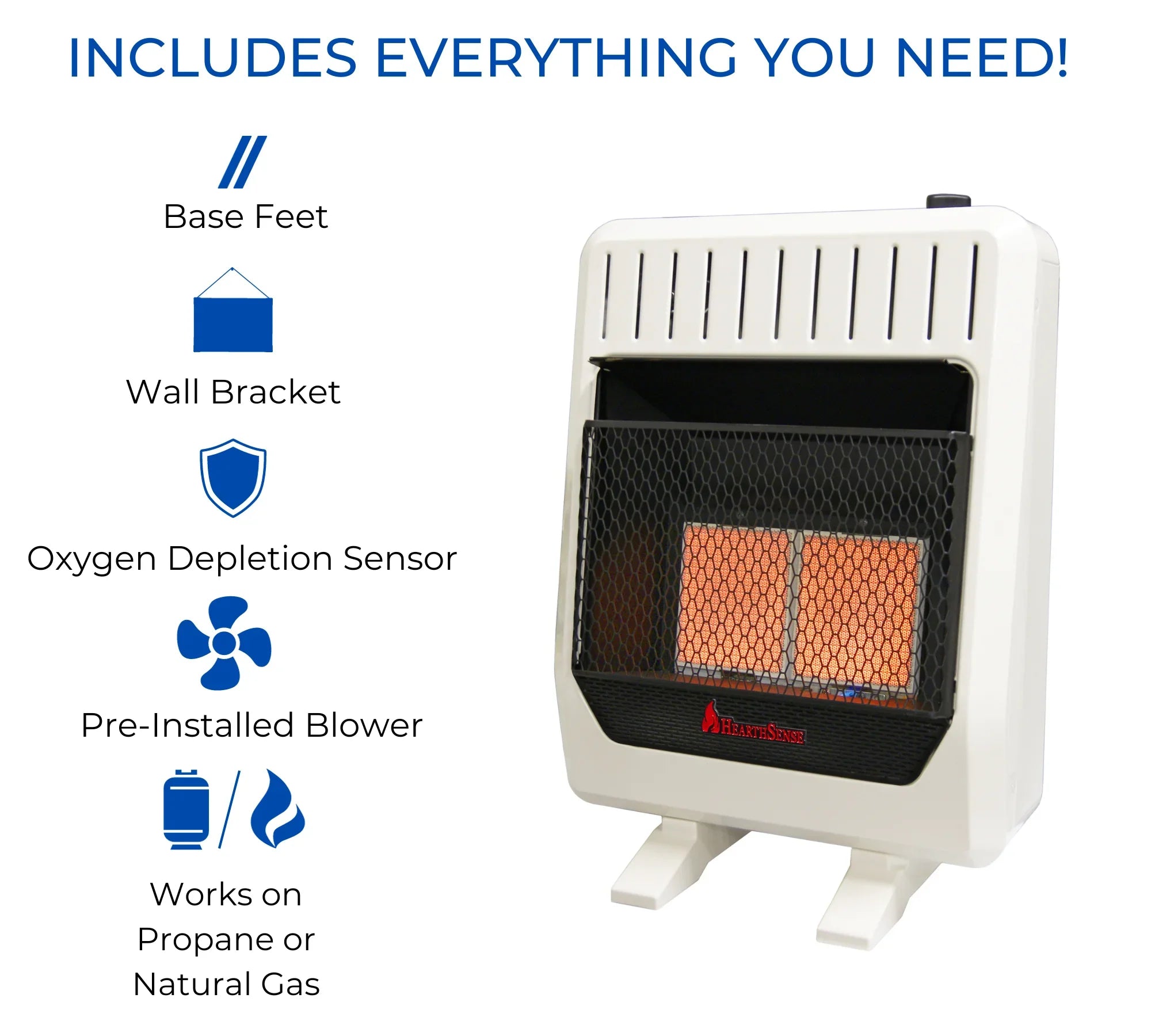 Hearth Infrared Vent Fuel with Heater Control Dual IR16T-BB and Blower Plaque Sense 20,000BTU T-Stat Model# Base Less