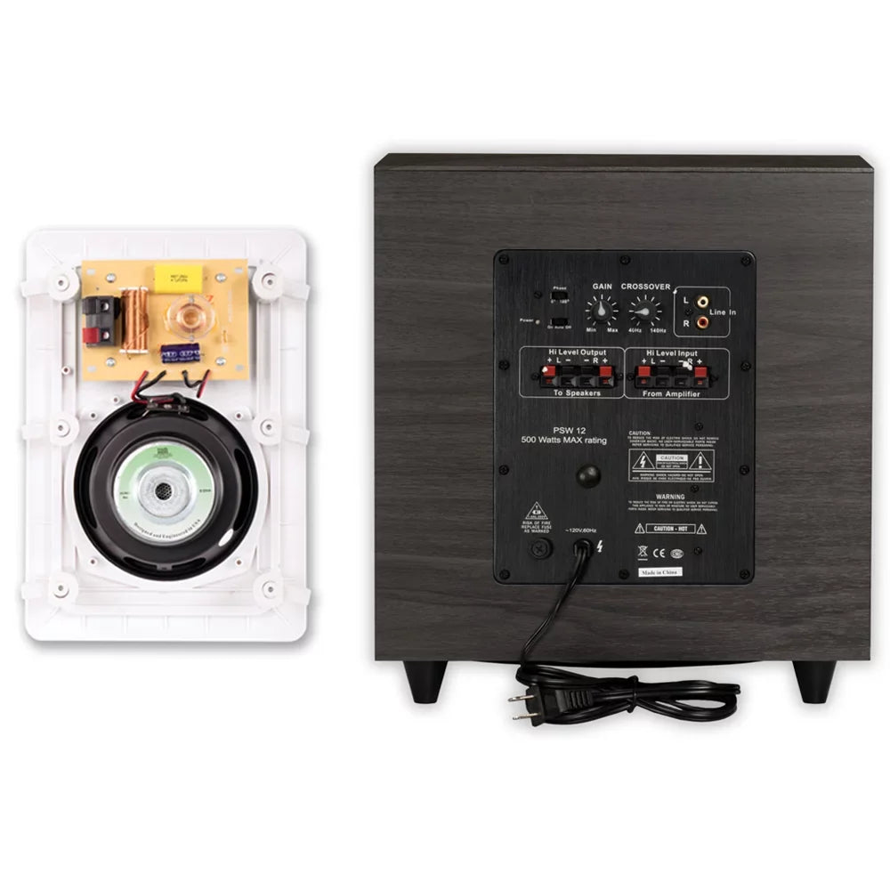 System 5 Acoustic 12" Speaker Set Audio Flush and Mount 5.1 Sub Speaker Powered
