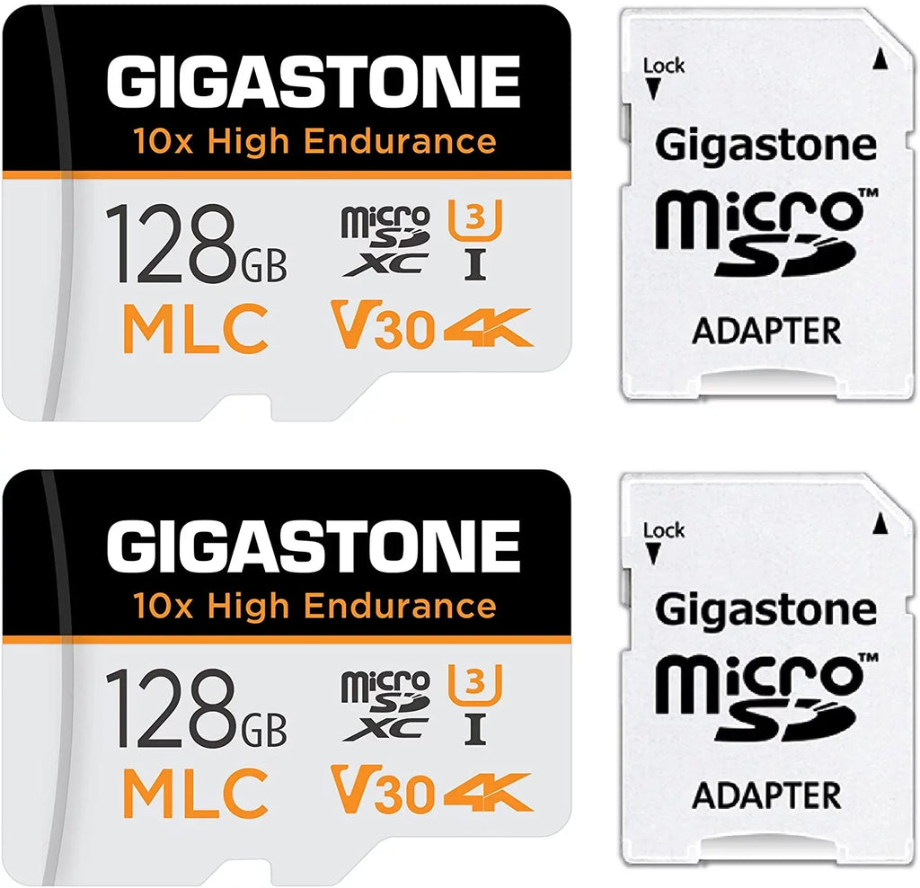 Compatible 100MB/s, Cam, with Gigastone Recording, Micro C10, Security SD Cam, [10x MLC Dash 128GB Video Card, Endurance] 2-Pack U3 High Adapter Surveillance 4K