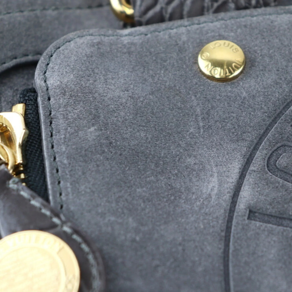 Gold Pre-Owned GM Vuitton Stamp LOUIS VUITTON Gray Hardware (Good) Black Leather Louis Bag Handbag Suede Calf M95237