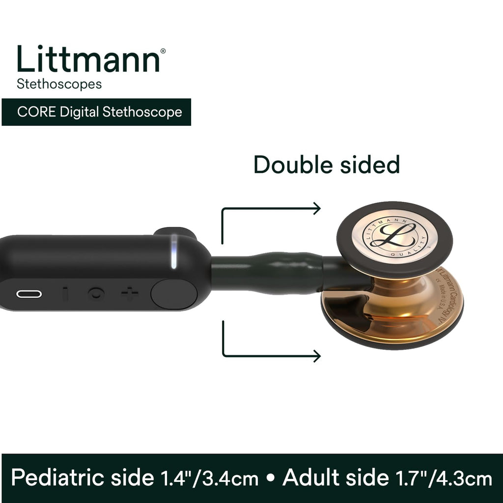 3M Littmann CORE Digital Stethoscope, Our Most Advanced Stethoscope Yet, Up To 40x Amplification, Active Noise Cancellation, In-App Sound Wave Visualization, Black-Finish Chestpiece, 8480