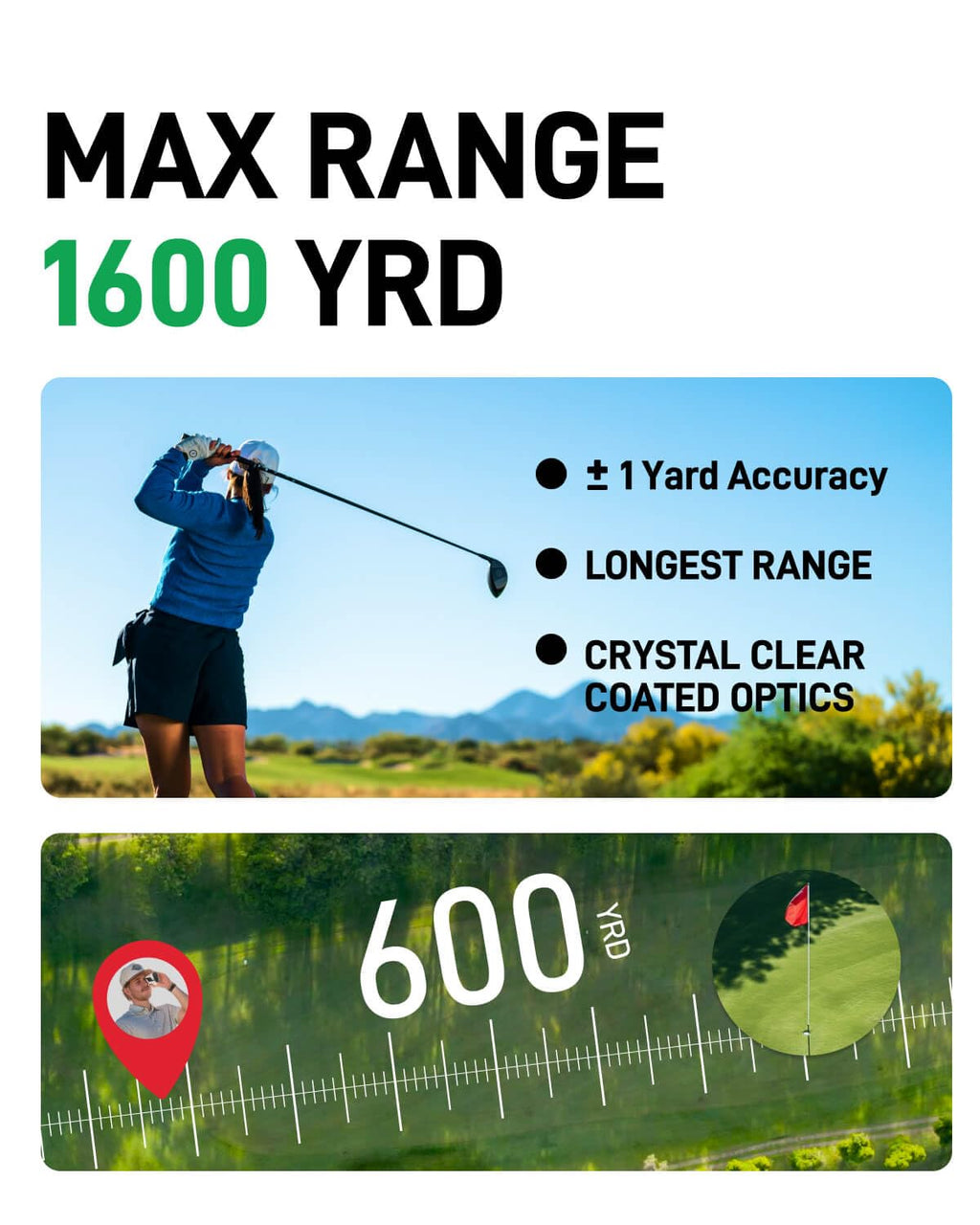 Yard Sync L30 Golf Laser Rangefinder with Slope On/Off Switch