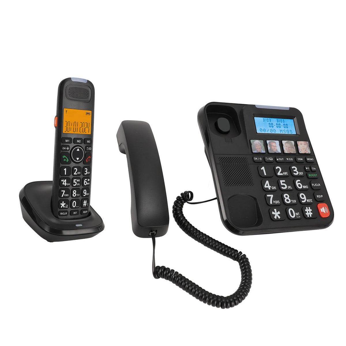 Luocute Cordless and Cordless Phone, Expandable System with Answering Machine and Call Blocking, 2in Screen Big Buttons for Home Use, Bilingual Caller ID and 90dB Loud Ringer (White)