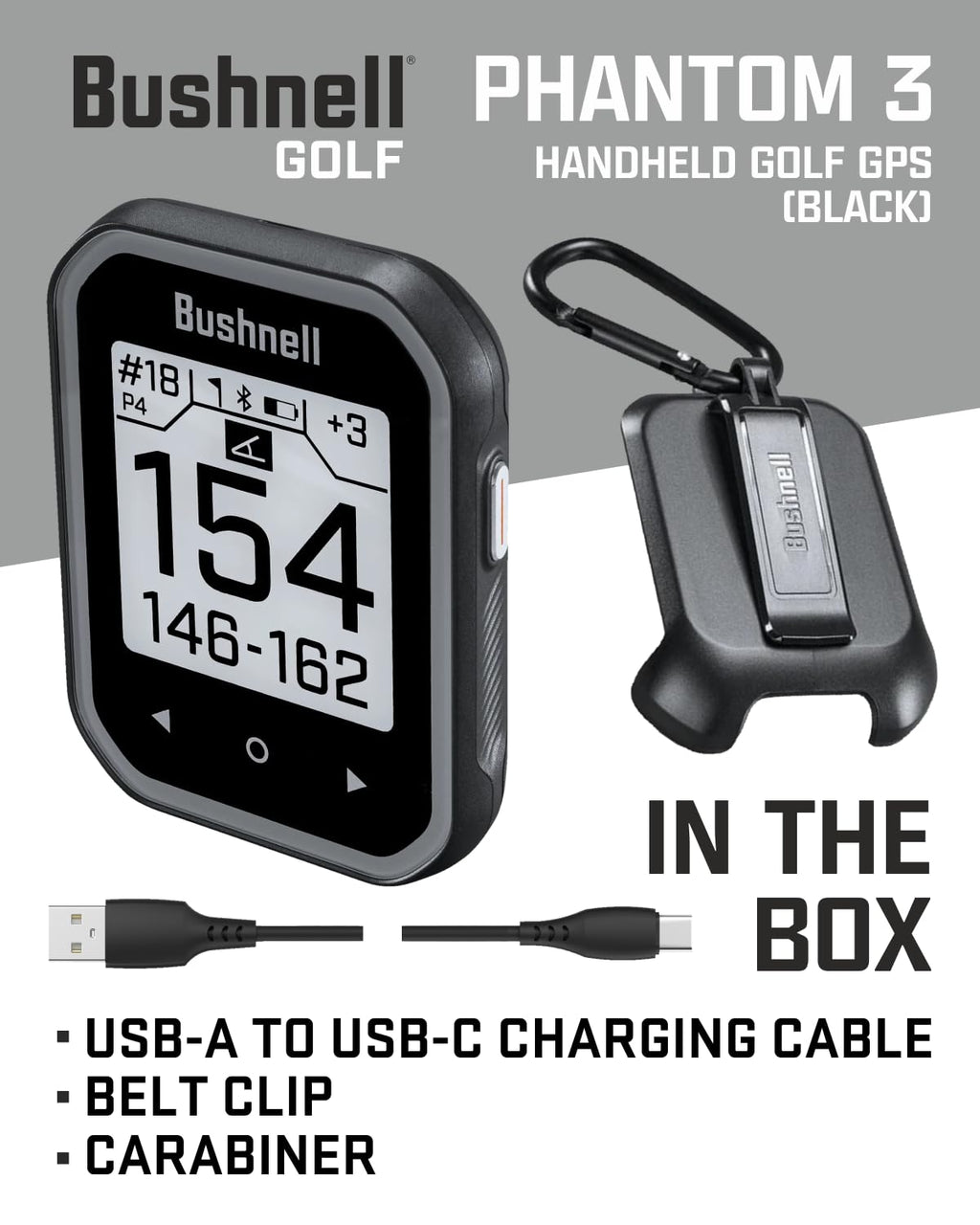 Bushnell Phantom 3 Slope Golf GPS Rangefinder (Blue) with BITE Magnetic Mount and GreenView with Slope-Adjusted Distances, 38,000+ Courses, Auto Hole Advance with Wearable4U Cleaning Cloth Bundle