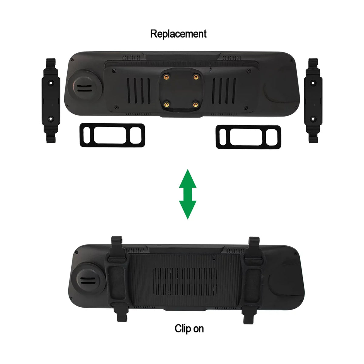 Full-Screen Options, LCD Mounting - Monitor Vision BOYO Black, Dual VTM96M, with VTM96M Rearview Mirror 9.6-In.