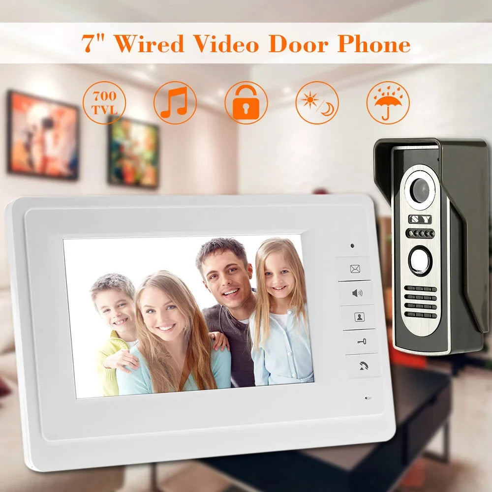 and Doorbell for Phone OWSOO 7” Visual Video System Wired Home View Rainproof Door Indoor Unlock Outdoor Infrared support with Monitor Night