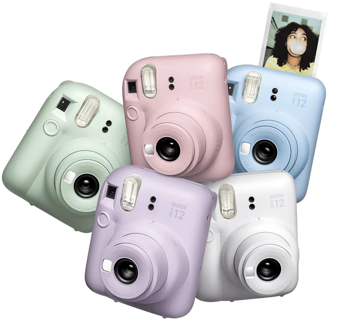 Fujifilm Instax Mini 12 Instant Camera Pastel Blue + Fuji Film Value Pack (40 Sheets) + Shutter Accessories Bundle, Incl. Compatible Carrying Case, Quicksand Beads Photo Album 64 Pockets