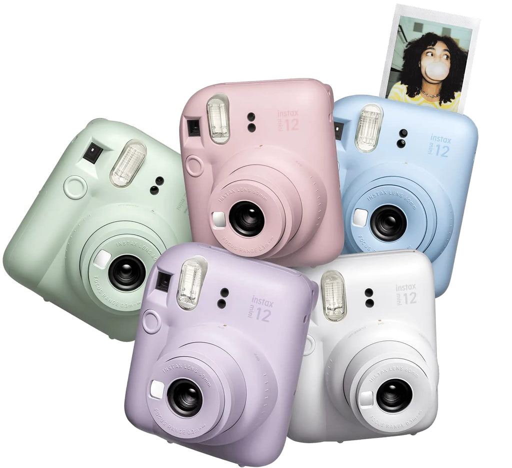 Fujifilm Instax Mini 12 Instant Camera Pastel Blue + Fuji Film Value Pack (40 Sheets) + Shutter Accessories Bundle, Incl. Compatible Carrying Case, Quicksand Beads Photo Album 64 Pockets