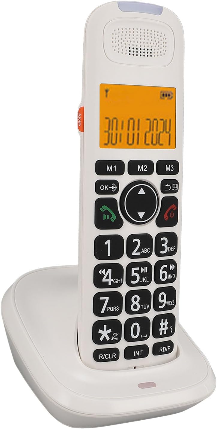 Luocute Cordless and Cordless Phone, Expandable System with Answering Machine and Call Blocking, 2in Screen Big Buttons for Home Use, Bilingual Caller ID and 90dB Loud Ringer (White)