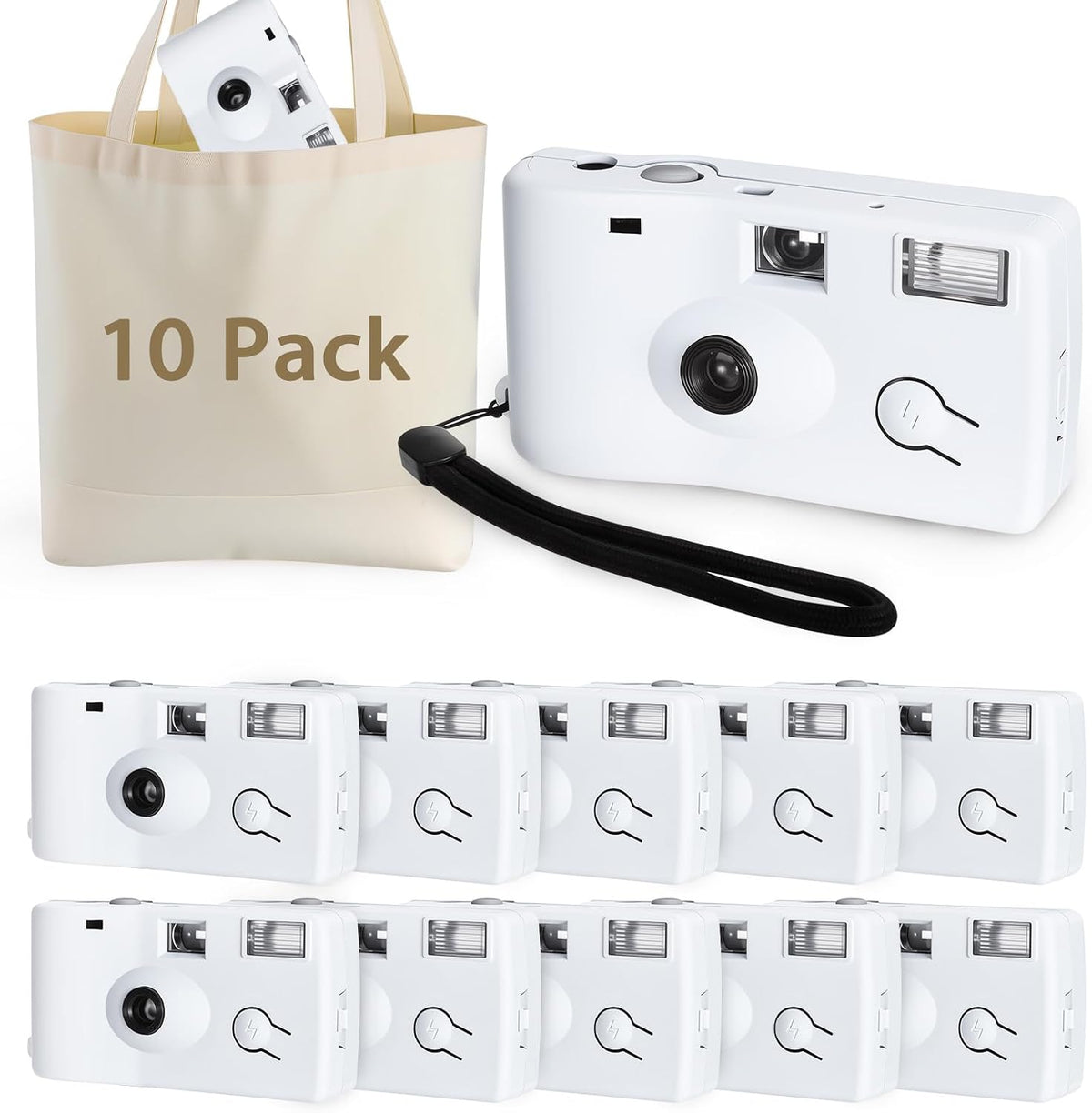 10 Pcs Disposable Cameras Bulk with Flash White Single-Use Film Cameras Set
