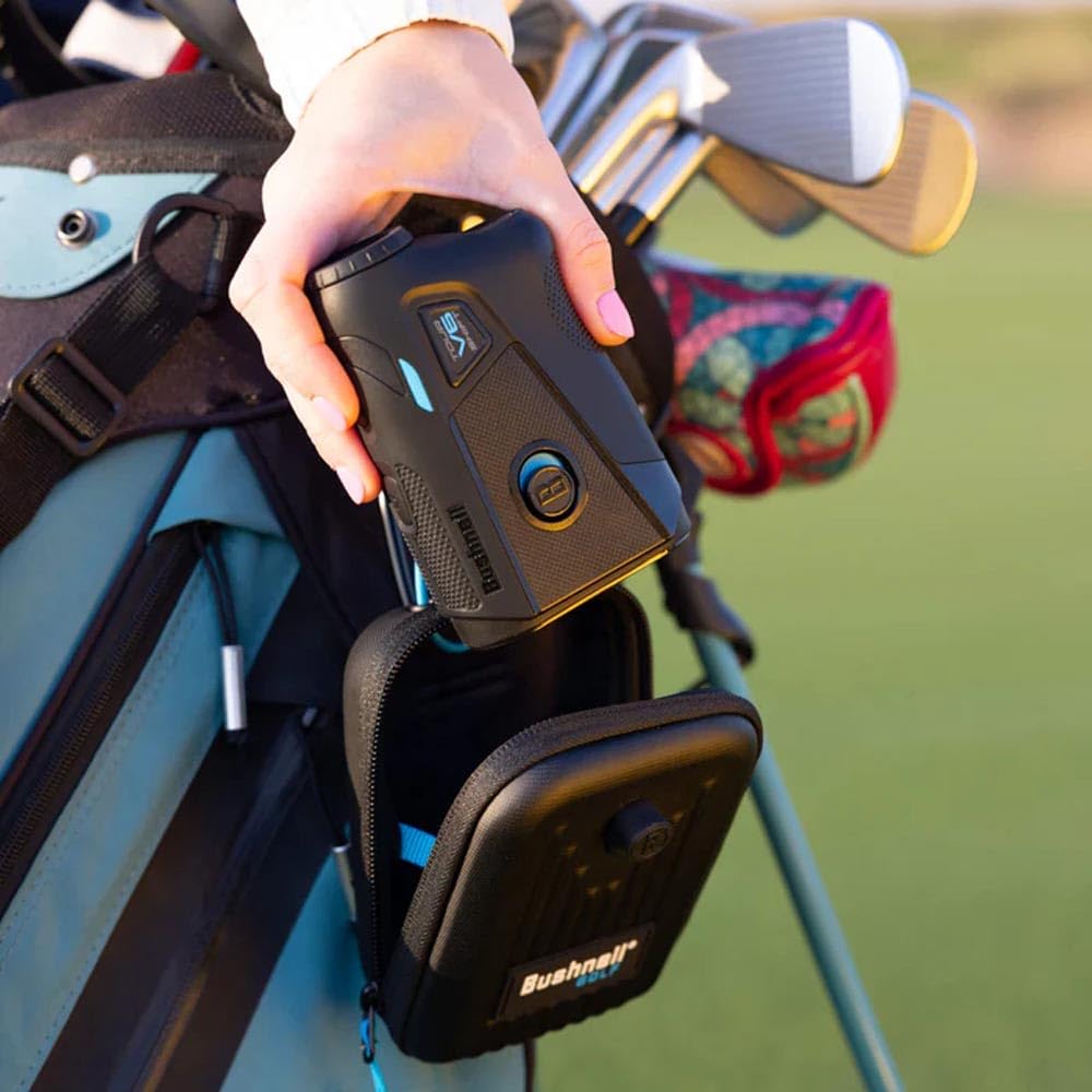 Bushnell Golf Tour V6 Shift Laser Rangefinder | Slope Compensation, PinSeeker, Magnetic Mount, 6X Magnification, 1300 Yard Range, 3D Flyovers in App, Signature Series Golf Towel