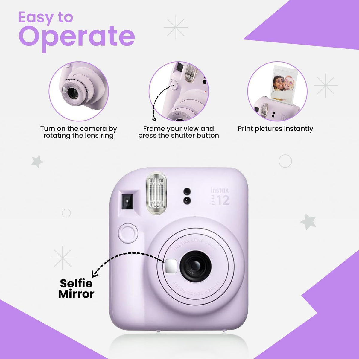 Fujifilm INSTAX MINI 12 Blue Bundle 2025 (2 Single Packs (20 Sheets), Lilac Purple)