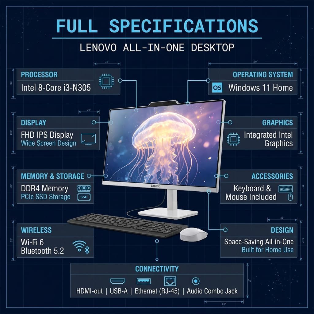 Lenovo IdeaCentre 24 FHD AIO Desktop Computer, 8GB RAM, 512GB PCIe SSD