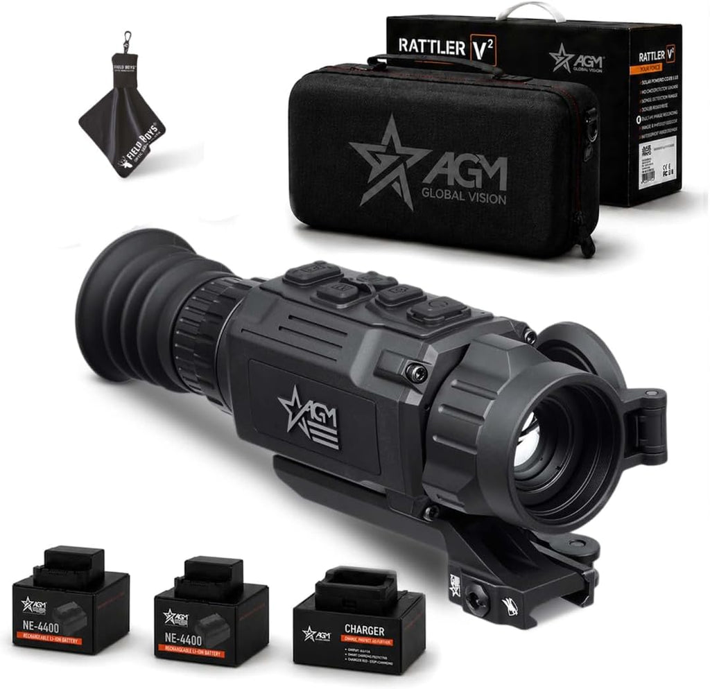 AGM Global Vision Rattler V2 Thermal Imaging Scope for Hunting, High Resolution with High Sensitivity Thermal Optics, Waterproof & Durable, Includes Rechargeable Battery, Charger, & Cloth