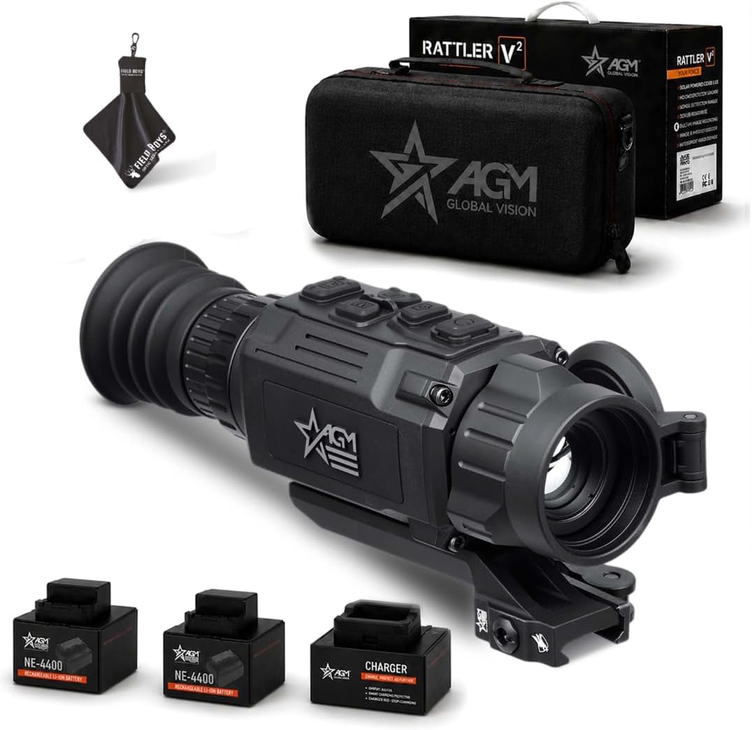 AGM Global Vision Rattler V2 Thermal Imaging Scope for Hunting, High Resolution with High Sensitivity Thermal Optics, Waterproof & Durable, Includes Rechargeable Battery, Charger, & Cloth