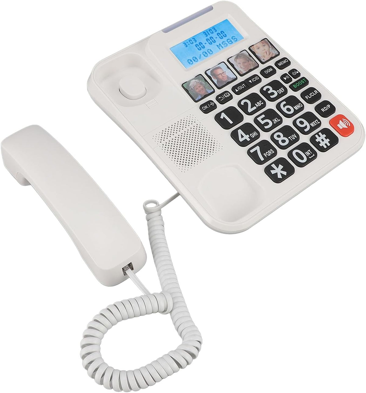Luocute Cordless and Cordless Phone, Expandable System with Answering Machine and Call Blocking, 2in Screen Big Buttons for Home Use, Bilingual Caller ID and 90dB Loud Ringer (White)