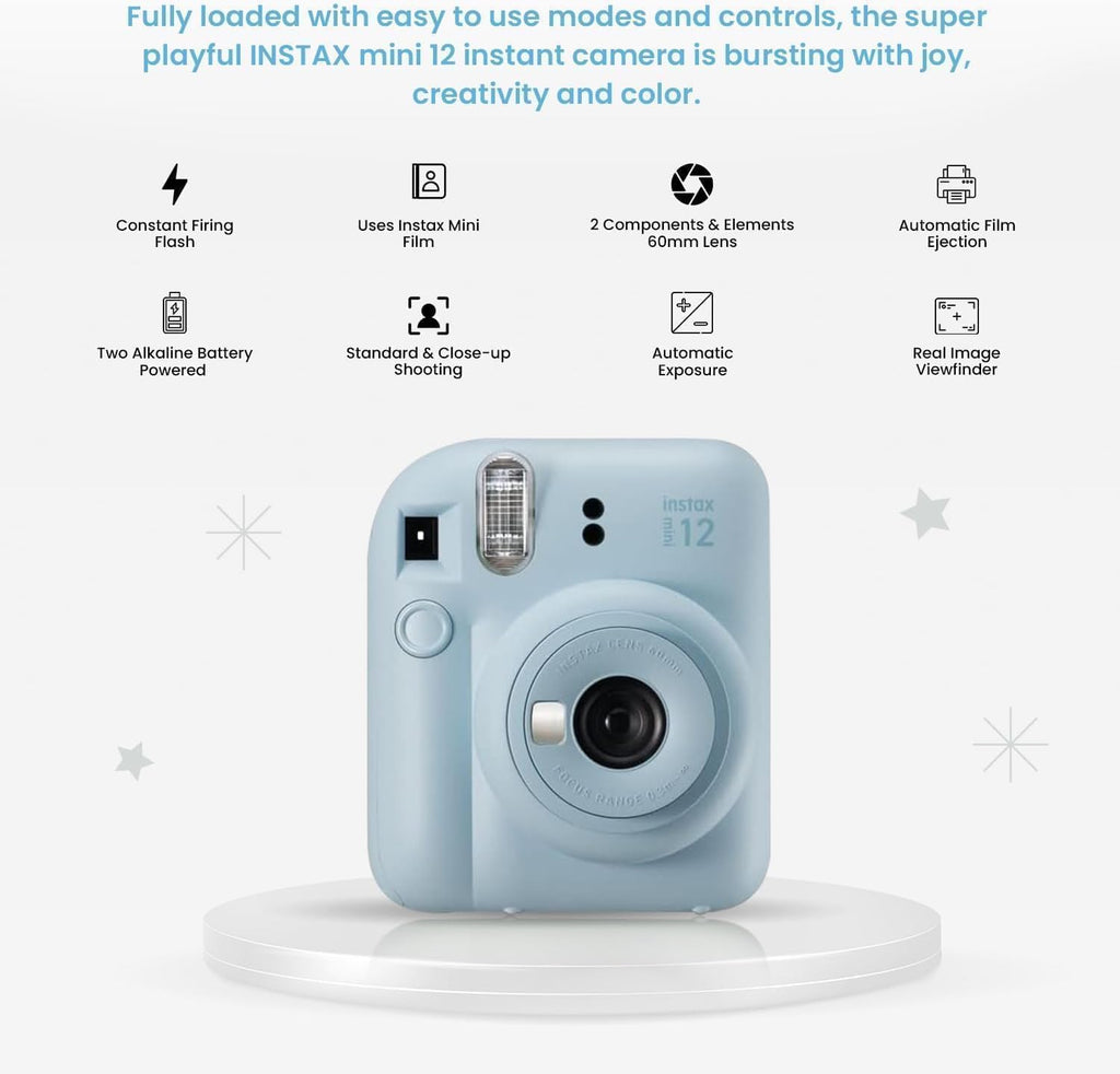 Fujifilm INSTAX MINI 12 Blue Bundle 2025 (2 Single Packs (20 Sheets), Lilac Purple)