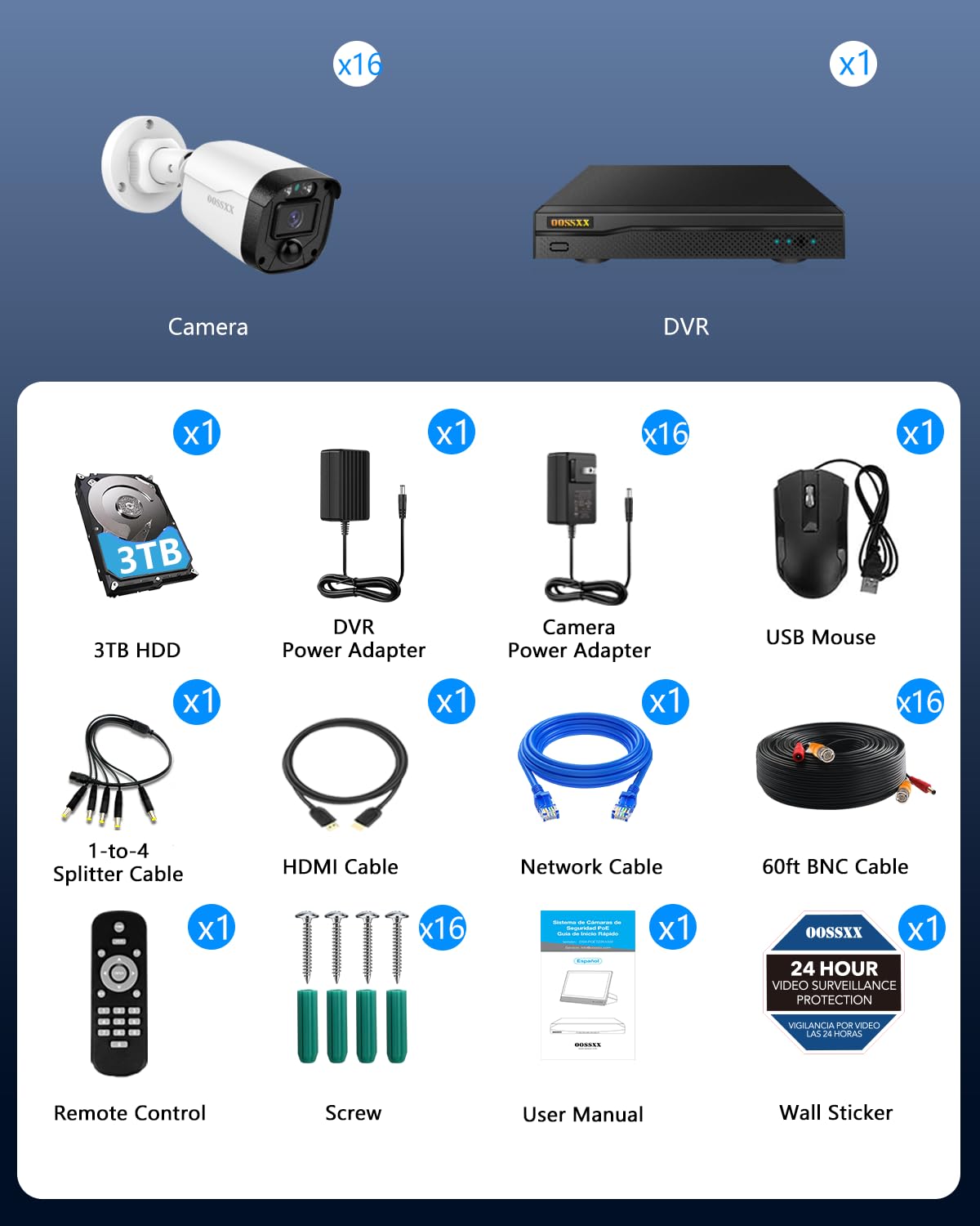 5MP HD-Analog Outdoor Wired Security Camera CCTV Cameras 1TB Hard Drive