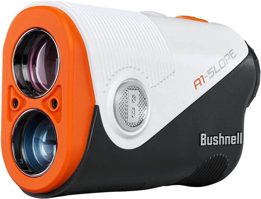 Bushnell A1-Slope Golf Laser Rangefinder Bundle - Ultra-Compact, Tour-Trusted Slope Technology, 6X Magnification, PinSeeker with JOLT with PlayBetter Portable Charger & Microfiber Towel